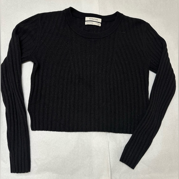 Aritzia Babaton Ribbed Knit Sweater XS Black Wool Linen Blend Nathaniel … - Picture 1 of 6